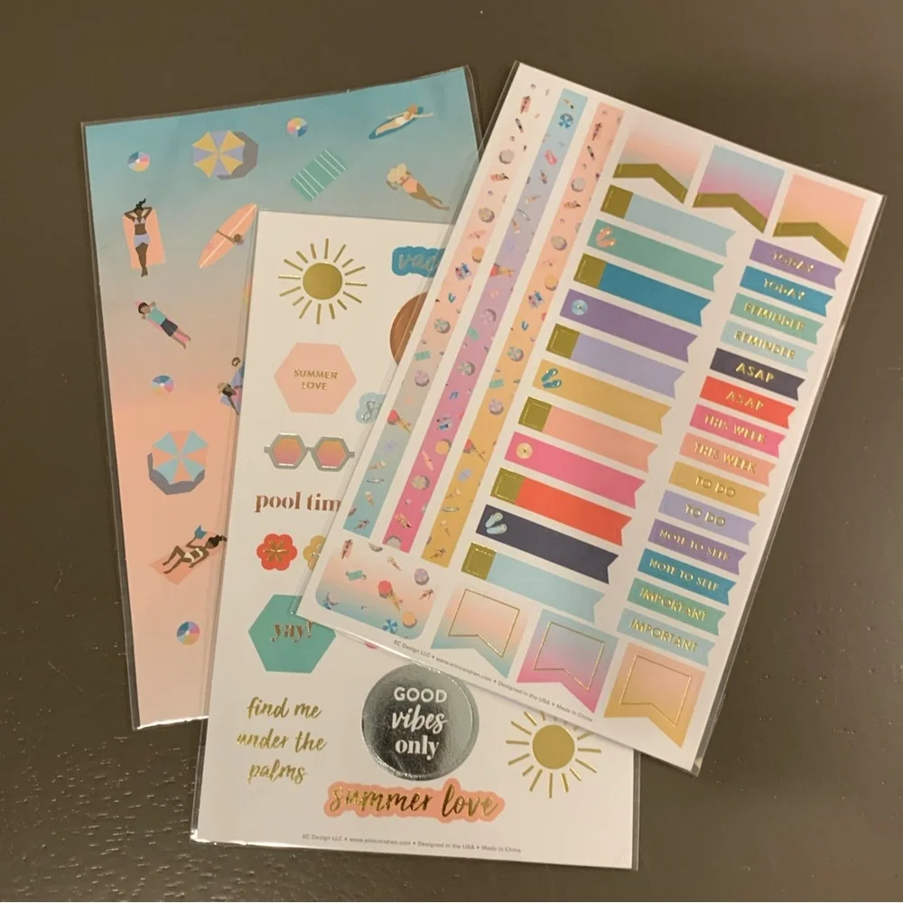 Erin Condren Summer SSB Sticker Sheets-Set of 3 Sheets